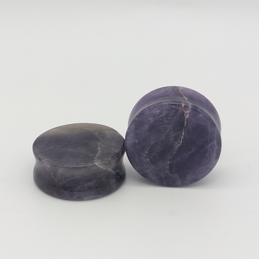 Pair of Double Flare Purple Amethyst Stone Plugs Gauges, Size 7/8" (22mm)